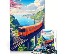 Rompecabezas Tren Naranja Junto al Mar para Adolescentes, 1000 Piezas, Juguete Intelectual, Escape de la Calma, Corte de Calidad, Regalo de Temporada (38x52cm)