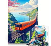 Rompecabezas Tren Naranja Junto al Mar para Adultos, 1000 Piezas, Juguete de Lógica Fina, Casual, Relax, Bordes Limpios, Pieza de Bellas Artes (38x26cm)