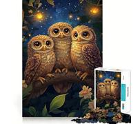 Rompecabezas Tres búhos en la Noche para Adolescentes, 1000 Piezas, Juguete para ejercitar la Mente, fácil y Divertido de armar, Regalo Ideal 38x52cm