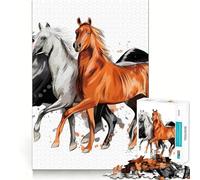 Rompecabezas Tres Caballos Corren 1000 Piezas para Adultos Juguete de Lógica Fuerte Alivio de la Ansiedad Borde Transparente Regalo para Festivales 50x75cm
