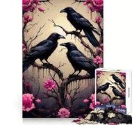 Rompecabezas Tres Cuervos en un Rosal, 1000 Piezas para Adultos, Juguete de Habilidad, Relajación, Corte Exacto, Regalo Conmovedor 38x26cm