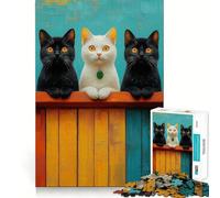 Rompecabezas Tres Gatos en una Cerca para Adolescentes, 1000 Piezas, Juego de lógica, pasatiempo para el hogar, Corte preciso, Regalo para Festivales 38x26cm