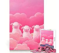Rompecabezas Tres ovejas en Nubes Rosas para Adolescentes, 1000 Piezas, para desarrollar la Memoria, Tiempo Libre, Bordes limpios, un Regalo Encantador 38x26cm