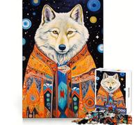 Rompecabezas Tribal de Lobo Blanco para Adultos, 1000 Piezas, para ejercitar la Mente, con Bordes Suaves, Regalo de Temporada (38x52cm)