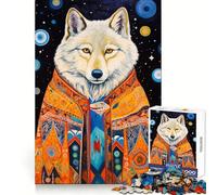 Rompecabezas Tribal de Lobo Blanco para Adultos, 1000 Piezas, para Recordar la Mente, Entretenimiento Agradable, Encaje Perfecto, Regalo Memorable (50x75cm)