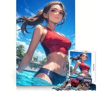 Rompecabezas Tropical Pool Sexy Girl de 1000 Piezas para Adolescentes Desarrolla la lógica y la Capacidad de relajación Bordes definidos Regalo Acogedor de Navidad (38x52cm)