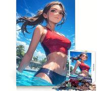 Rompecabezas Tropical Pool Sexy Girl de 1000 Piezas para Adolescentes Habilidad analítica Diversión Tranquila Encaja a la perfección Elegante (50x75cm)
