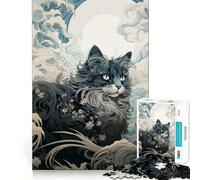 Rompecabezas Ukiyo E Cat para Adultos,1000 Piezas,Juego para ejercitar la Mente,Corte de precisión,Bordes Suaves,desafío Divertido para Pasar el Tiempo (50x75cm)