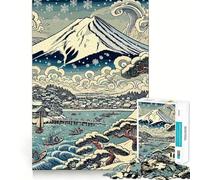 Rompecabezas Ukiyo-E de 1000 Piezas con Paisaje nevado del Monte Fuji para Adultos y Adolescentes Juguete de Habilidad, Relajante y Divertido Bordes Ajustados Regalo Ideal para Festivales (50x75cm)