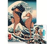 Rompecabezas Ukiyo-e de Caballito de mar La Gran Ola de 1000 Piezas para Adolescentes Juguete de lógica, Sencillo y Divertido Bordes Suaves Regalo Elegante (50x75cm)