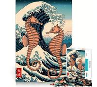 Rompecabezas Ukiyo-e de caballitos de mar La Gran Ola para Adolescentes, 1000 Piezas, Wise Think Toy Gentle Leisure, Corte Ajustado, Lista de Deseos de Santa Claus (38x52cm)