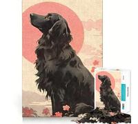 Rompecabezas Ukiyo E Flat Coated Dog,1000 Piezas,Juego Divertido sin Rebabas,Piezas de Corte Limpio,portátil,Ideal para Viajes (38x52cm)