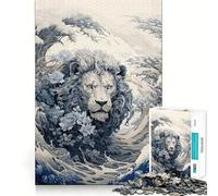 Rompecabezas Ukiyo E Lion,1000 Piezas,Juego Divertido sin Rebabas,Piezas de Corte Limpio,portátil,Ideal para Viajes (38x52cm)