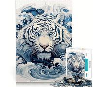 Rompecabezas Ukiyo E Tiger para Adultos,1000 Piezas,Juego de Memoria,componentes Resistentes y de Corte Limpio, aliviar el estrés (38x26cm)