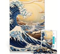 Rompecabezas Under The Wave Kanagawa de 1000 Piezas Juego de Habilidad Mental Ajuste Estable Sin Piezas Que se muevan Un pasatiempo Agradable para Fines de Semana Largos (38x26cm)