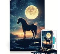 Rompecabezas Unicornio a la luz de la Luna,1000 Piezas Juego de concentración Mental Corte de precisión Bordes Lisos Actividad Absorbente para Noches tranquilas (38x26cm)