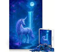 Rompecabezas Unicornio a la luz de la Luna Junto a una Cascada, 1000 Piezas, para Adultos Ideal para el Bienestar Mental, la relajación y como Regalo Festivo (50x75cm)