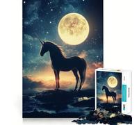 Rompecabezas Unicornio a la luz de la Luna para Adultos,1000 Piezas,Juego de Memoria,Corte láser para un Ajuste Perfecto, aliviar el estrés (38x52cm)