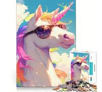 Rompecabezas Unicornio Arcoíris con Gafas de Sol, 1000 Piezas para Adolescentes, Juego de Lógica, Tiempo de Calma, Pieza de Colección de Arte de Corte Preciso (38x26cm)
