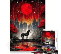 Rompecabezas Unicornio bajo una Luna roja de 1000 Piezas para Adolescentes Pensamiento estratégico Escape Sereno Diseño Limpio y reflexivo Navidad (50x75cm)