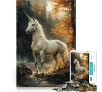 Rompecabezas Unicornio Blanco en el Bosque 1000 Piezas Desarrollo de Habilidades Diversión Calidad Profesional Recorte Regalo Ideal para la Actividad Mental (50x75cm)