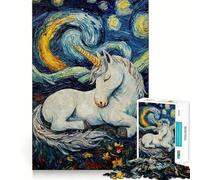Rompecabezas Unicornio Durmiendo en la Noche Estrellada,1000 Piezas,Divertido,para estimular la concentración,Cortado con láser para un Ajuste, Actividad para Compartir con Seres Queridos