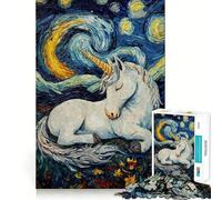 Rompecabezas Unicornio Durmiendo en la Noche Estrellada,1000 Piezas Juego de concentración Mental Corte de precisión Bordes Lisos Actividad Absorbente para Noches tranquilas (50x75cm)