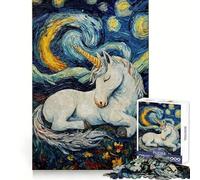 Rompecabezas Unicornio Durmiendo en la Noche Estrellada, 1000 Piezas, para Adolescentes Fortalece la Memoria Escapada Relajante Corte Fino Sorpresa Festiva (50x75cm)