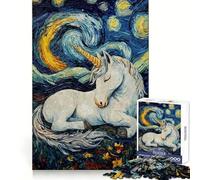 Rompecabezas Unicornio Durmiendo en la Noche Estrellada para Adultos, 1000 Piezas, Actividad de Ocio para Estimular la Cognición, Tamaño, Bonito Regalo (38x52cm)
