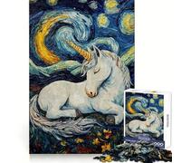 Rompecabezas Unicornio Durmiendo Noche Estrellada para Adolescentes 1000 Piezas Entrenamiento del Pensamiento Suave Distracción Uniforme Corte (38x26cm)