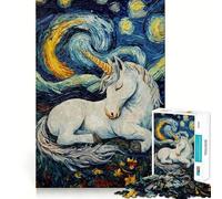 Rompecabezas Unicornio Durmiendo Noche Estrellada para Adolescentes 1000 Piezas Juego de Memoria Divertido Superficie Lisa Sin Rebabas Regalo de Cumpleaños Juguete para Acertijos (38x52cm)