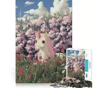 Rompecabezas Unicornio en un Campo de Flores para Adolescentes,1000 Piezas,Juego de Memoria Mental,Cierre Seguro,sin Piezas Sueltas,Ideal para Viajar, (38x26cm)