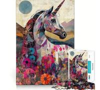 Rompecabezas Unicornio en un Campo Floral,1000 Piezas Juego de Habilidad Mental Ajuste Estable Sin Piezas Sueltas Pasatiempo Ideal para Fines de Semana Largos (38x52cm)