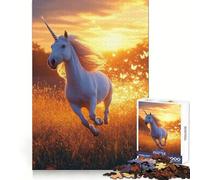 Rompecabezas Unicornio Galopando en Campo Dorado para Adolescentes 1000 Entrenamiento Inteligente Tiempo Libre Feliz Corte Impecable Feliz Navidad (38x26cm)