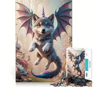 Rompecabezas Unicornio Lobo Cachorro con Alas de Dragón 1000 Piezas Diversión Juego Tecnología Avanzada de Corte Láser Juguete de Entretenimiento para Interiores (50x75cm)