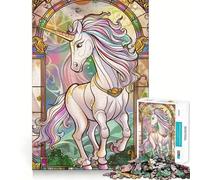 Rompecabezas Unicornio Retro de Cristal Dorado 1000 Piezas Juguete de Construcción Focus Ajuste Firme Montaje Seguro Juguete de Entretenimiento para Interiores y Vacaciones (38x26cm)