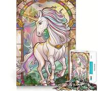 Rompecabezas Unicornio Retro Dorado de Cristal 1000 Piezas Juguete de Construcción Focus Sin Espacios Ajuste Actividad Recompensante para Días Lluviosos (38x52cm)