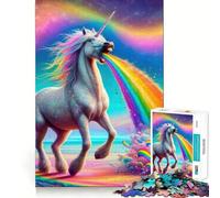 Rompecabezas Unicornio Vomitando Arcoíris para Adolescentes 1000 Piezas Juego de Memoria Divertido Superficie Lisa Sin Rebabas Regalo de Cumpleaños Juguete Acertijo (38x26cm)
