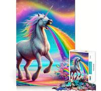 Rompecabezas Unicornio Vomitando Arcoíris para Adultos 1000 Piezas Juego de Memoria Ensamblaje Firme y Seguro Juego de Construcción de Conexión Significativa (38x52cm)