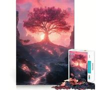 Rompecabezas Unity Pink Tree Sunset Landscape 1000 Recall Fun Play con tecnología Avanzada de Corte láser,Juguete de Entretenimiento para Interiores (50x75cm)