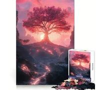 Rompecabezas Unity Pink Tree Sunset Landscape de 1000 Piezas para Adolescentes: fortalecimiento de la Memoria, Descanso, Escape, Corte Fino, Sorpresa Festiva (38x26cm)
