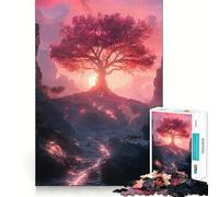 Rompecabezas Unity Pink Tree Sunset Landscape para Adolescentes,1000 Piezas,Juego de Memoria Mental,Cierre Seguro,sin Piezas Sueltas,Ideal para Viajar, ejercitar la Mente (38x26cm)