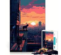 Rompecabezas Urban Feline Sunset de 1000 Piezas Juego de concentración Mental Corte de precisión Bordes Lisos Actividad Absorbente para Noches tranquilas (38x26cm)