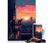 Rompecabezas Urban Feline Sunset de 1000 Piezas para Adolescentes Juego para estimular la Mente Montaje Firme y Seguro Actividad Divertida para Toda la Familia (50x75cm)