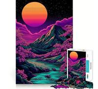 Rompecabezas Vaporwave de Paisaje de montaña neón para Adolescentes, 1000 Piezas, Juguete de lógica sólida, diversión Relajante, Corte de precisión, Regalo conmovedor (50x75cm)