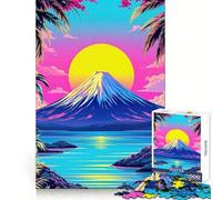 Rompecabezas Vaporwave de Paisaje montañoso con Palmeras, 1000 Piezas, para Adolescentes, Bienestar Cerebral, relajación fácil, Cierre (50x75cm)
