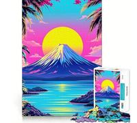 Rompecabezas Vaporwave de Paisaje montañoso con Palmeras,1000 Piezas,para Adolescentes,Juego de concentración Mental,Corte de precisión,Bordes Lisos,Ideal para Rellenar Calcetines navideños (38x52cm)