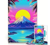 Rompecabezas Vaporwave de Paisaje montañoso con Palmeras para Adolescentes,1000 Piezas,Juego de Memoria Mental,Cierre Seguro,sin Piezas Sueltas,Ideal para Viajar, (38x26cm)