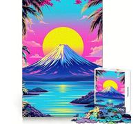 Rompecabezas Vaporwave Paisaje de Montaña con Palmeras, 1000 Piezas, Ejercicio Mental, Relajación, Corte de Precisión, Regalo Significativo (38x52cm)