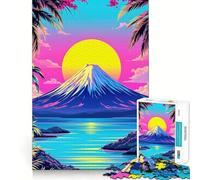 Rompecabezas Vaporwave Paisaje de Montaña con Palmeras 1000 Piezas Recall Fun Play Piezas sin Rebabas de Corte Limpio Juego portátil Ideal para Viajes (50x75cm)